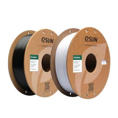 Imagem de eSUN Filamento básico PLA 1,75 mm, carretel de 1 kg (1 kg) Filamento PLA de impressora 3D de impressão rápida, projetado para impressão rápida, preto + branco frio, pacote com 2