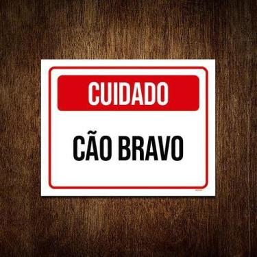 Imagem de Placa Sinalização Vermelho Cuidado Cão Bravo 18x23cm 5un - Sinalizo.Co