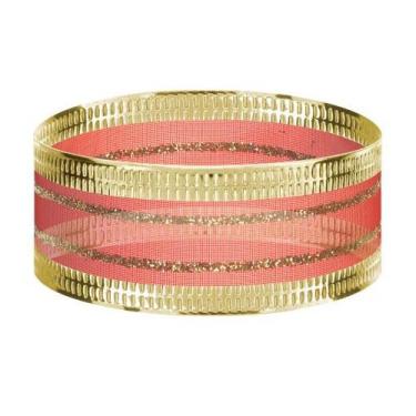 Imagem de Fita Natalina Organza Vermelho Ouro Glitter 2,5cm X 10m - Fitas Regina