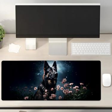 Imagem de Turamurra Pastor alemão fofo para jogos mouse pad presentes 80 cm x 30 cm, base de borracha antiderrapante para computadores, laptop, escola, escritório, acessórios para casa, decoração, mouse pad
