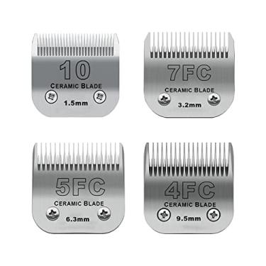 Imagem de Conjunto de lâminas de cerâmica removíveis tamanho 10/7FC/5FC/4FC, compatível com cortadores Andis, Oster A5, Wahl KM10 Series, comprimento de corte 1/16" (1,5 mm) a 3/8" (9,5 mm), pacote com 4