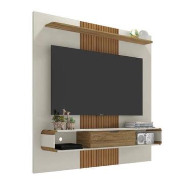 Imagem de Painel Sala Suspenso Lisboa 1 Porta Off White/Cinamomo/Ripado - Bechar