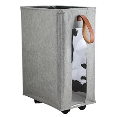 Imagem de Cesto de roupa suja dobrável cesto de roupa suja sobre rodas cesto de armazenamento dobrável organizador de brinquedos cesta de banheiro (cor: cinza claro Tamanho: tamanho único)
