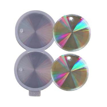 Imagem de Angel Wings Molde de silicone redondo super brilhante de 5 cm, 2 cavidades, holográfico, formato redondo, molde para porta-copos, para fundição de resina epóxi, faça você mesmo, chaveiro pingente de