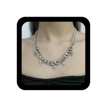 Imagem de YienDoo Colar punk cruz prata vintage grosso cubano corrente hippie crucifixo colar gótico Y2K colares minimalistas moda cruz cristã joias para mulheres, Zinco, Sem Pedra Preciosa