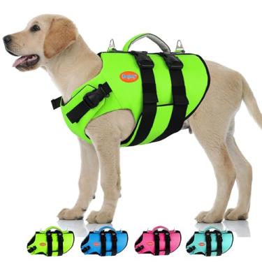 Imagem de Doglay Colete salva-vidas para cães de alta flutuabilidade e alta visibilidade para passeios de barco e natação, colete flutuante ajustável de neoprene amigável para animais de estimação salva-vidas