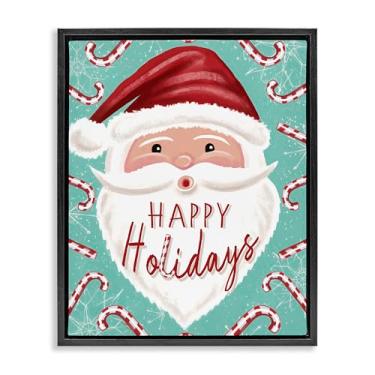Imagem de Stupell Industries Arte de parede Jolly Santa & Candy Bengalas pretas com moldura flutuante, design por Elizabeth Tyndall, 25 x 31
