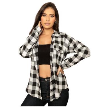 Imagem de Blusa Camisa Feminina Xadrez Flanelado - AG Acessórios, Preto, Branco,