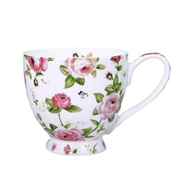 Imagem de Glen Mila Caneca de café fofa de 473 ml para mulheres Bone China Caneca de café fofa canecas de Natal presentes de aniversário para mães amigas (caneca branca de jardim)
