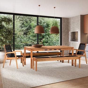 Imagem de Conjunto 2 Bancos 2 Cadeiras 1 Mesa 180cm - Varanda Coberta/Área Gourmet Traço Stain Jatobá/Corda Preto
