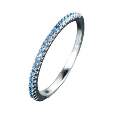 Imagem de Anel de Noivado Vintage Feminino com Zircônia Azul - Prata e Banhado a