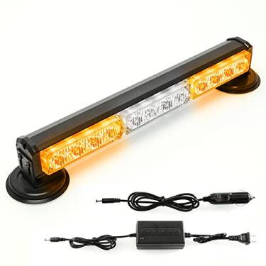 Imagem de BooYu Luzes estroboscópicas de emergência de LED recarregáveis portáteis de 35,5 cm para barra, bateria sem fio, mini luz de aviso com base magnética para caminhões/reboques/veículo (âmbar/branco)