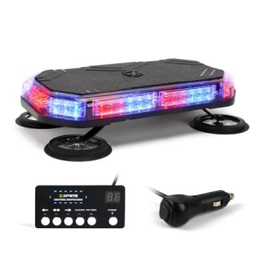 Imagem de Xprite Farol de LED estroboscópico no telhado, base magnética aviso de perigo de emergência cautela barra de luz de trânsito da polícia com 38 modos de piscar e controlador, para veículos de bombeiros voluntários caminhões - vermelho e azul