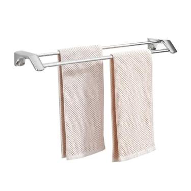 Imagem de Suporte para Chuveiro Barras de toalha duplas para banheiro, haste de toalha de banho dupla de aço inoxidável, suporte de toalha de parede sem perfuração, cabide de trilho de toalha duplo Toalheiro(Ch