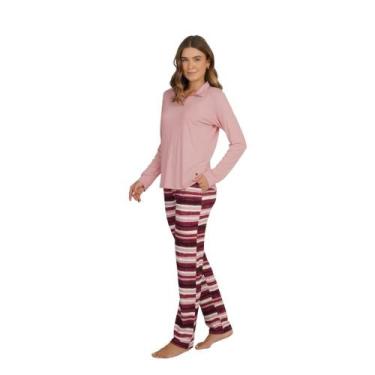 Imagem de Pijama Visco List. Céu Rosado c/ Gola e Bolso 255109 - Lilly  By Podiu