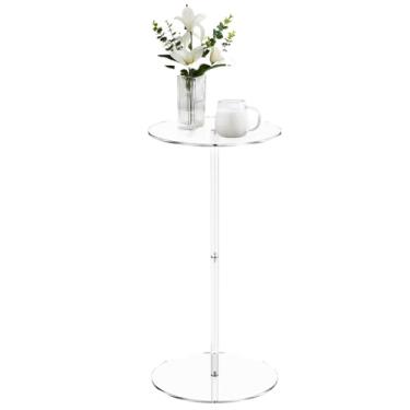 Imagem de Mesa de bebida de acrílico para espaços pequenos – mesa de canto de acrílico de 25 cm, mesas laterais transparentes, mesa de bebida moderna redonda para sala de estar, quarto, escritório, ao ar livre