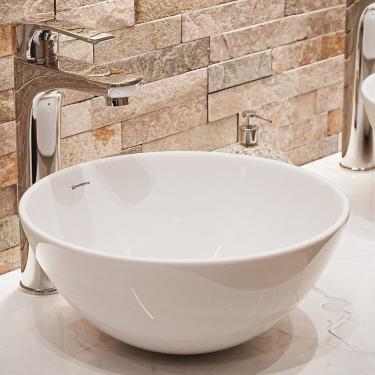 Imagem de Cuba de Apoio para Banheiro/lavabo Cerâmica Redonda 32 Cm Branco Brilho