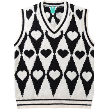 Imagem de Suéter De Malha Masculino Sem Mangas High Street Colete De Diamante Xadrez Sem Mangas Pulôver Feminino Casual Solto Top Casal Streetwear, Schwarz, XL