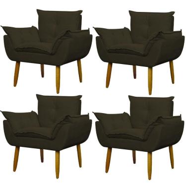 Imagem de Kit 4 Poltronas Decorativa Sala E Quarto Opala Suede Herrero Cor:marrom Escuro