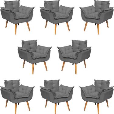 Imagem de Kit 8 Poltronas Decorativa Alice Pé Trapézio 30cm Castanho - Suede