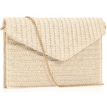 Imagem de Venoline Bolsa clutch de palha de verão para mulheres, elegante bolsa transversal de praia, bolsa boho para noite, Bege, Large