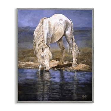 Imagem de Stupell Industries White Horse at River's Edge Gray Framed Giclee Art Design por Kathy Winkler, 40 x 50 cm