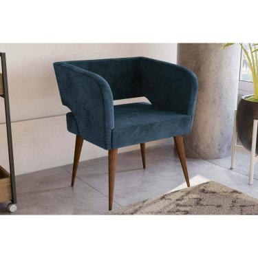 Imagem de Poltrona Decorativa p/ Sala Antara Carvalho/Suede Azul - Kappesberg