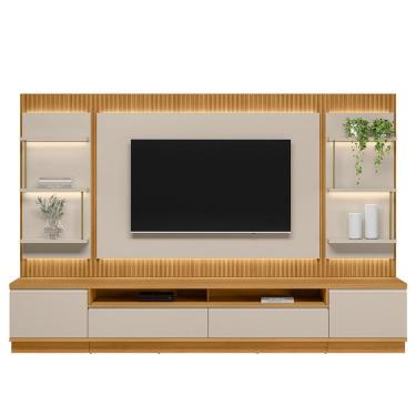 Imagem de Conjunto Rack com Painel Modulado para Tv até 70" e 2 Módulos Laterais Ripado Paulina