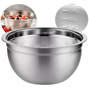 Imagem de Tigela Mixing Bowl Luxo 26cm 4 Litros em Aço Inox 350g alto Brilho Com Medidor Interno