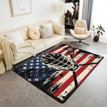 Imagem de Manfei Lacrosse Tapete de área infantil com bandeira americana, tapetes para decoração de quarto de meninos, meninas, adolescentes, tema esportivo, tapete decorativo para sala de estar, tapetes