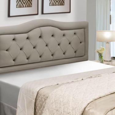 Imagem de Cabeceira Casal Estofada Madeira Eucalipto Belinha Veludo (Capuccino)