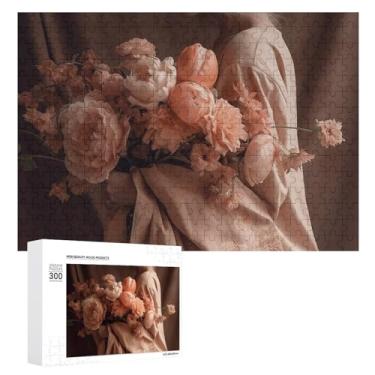 Imagem de Quebra-cabeça para adultos 1000 peças quebra-cabeça desafiador segurando um buquê de flores com letras na parte de trás quebra-cabeça personalizado perfeito para noites de jogos