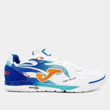 Imagem de Chuteira Futsal Joma Top Flex Rebound, Branco, Azul, 40