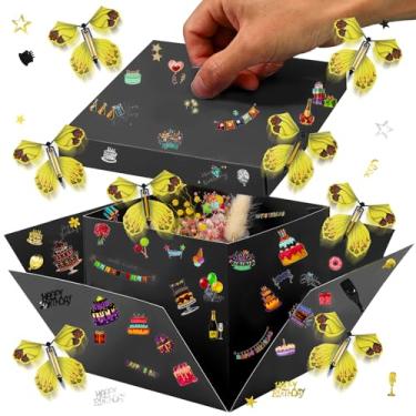 Imagem de Caixa de presente de explosão de borboleta voadora de aniversário, caixa de presente explosiva exclusiva surpresa com 5 peças de borboleta voadora, decoração de fantasia explosiva faça você mesmo para