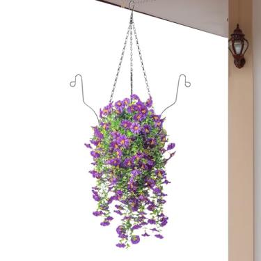 Imagem de Flores Artificiais Suspensas com Cesto - Cesta De Flores Faux Artificiais Penduráveis,Decoração Botânica Falsa para Suspensão em Exterior para Jardim Sala Estudo Corredor Varanda Hotel Casamento Sala