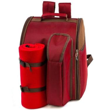 Imagem de Mochila de piquenique totalmente carregada – Compartimento térmico à prova de vazamento para piquenique para 2 conjuntos de talheres, suporte de vinho, cobertor de lã, mochila de piquenique para 2