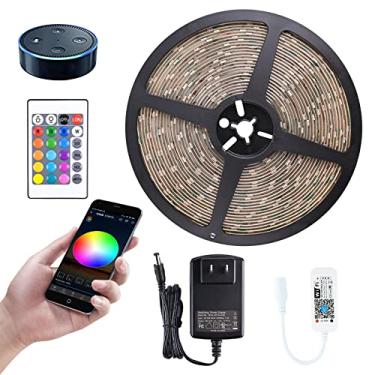 Imagem de MIHEAL Kit De Fita Led Miheal, Controle Sem Fio Por Smartphone, Wi-Fi, 32,8 Pés, 300 Leds, 5050 Luzes À Prova D'Água Ip65, Compatível Com Sistemas Android E Ios, Alexa