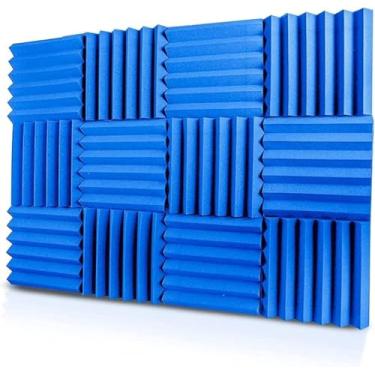 Imagem de 12 Peças De Espuma Acústica Pels Wedges Espuma à Prova De Fogo à Prova De Som Espuma De Caeling De Ruído Para Estúdios De Gravação Escritórios Casa, Blue