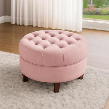 Imagem de Puff Redondo Capitonê Amsterdã Moderno Suede Para Sala Estar Quarto (ROSE)