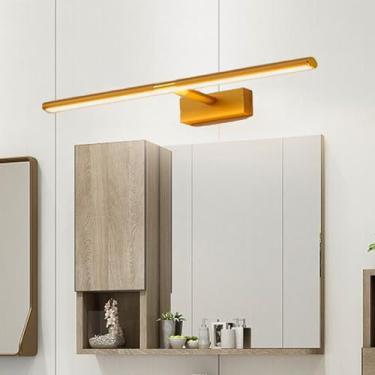 Imagem de Lâmpada de parede LED com haste retrátil de 18 cm a 26 cm, espelho de banheiro, à prova d'água, alumínio, espelho, iluminação de parede, arandela, espelho, galeria de pinturas (luz neutra dourada, 120