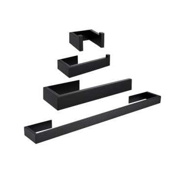 Imagem de Kit de acessórios para banheiro preto fosco – Toalheiro de aço inoxidável 304, suporte para papel higiênico e ganchos para roupão – Moderno, fácil de instalar, combinação
