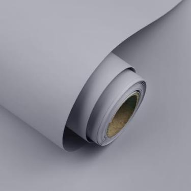 Imagem de Papel de parede cinza descascar e colar 39,9 cm x 998,2 cm papel de contato de cor sólida moderno papel de parede de vinil autoadesivo removível para quarto, prateleira, armários de bancada