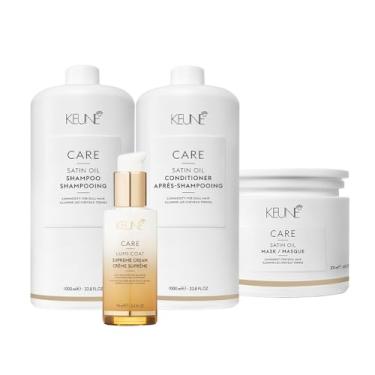 Imagem de Kit Keune Care Satin Oil Shampoo Condicionador 1L Mask Lumi (4 produtos)