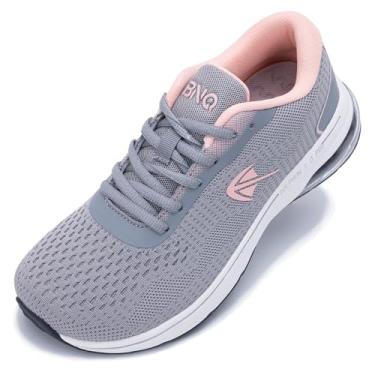 Imagem de SURRAY Tênis feminino de caminhada com bico largo com suporte de arco, tênis de corrida de largura extra larga para fascite plantar pé plano, alívio da dor, tamanho 6-11, Cinza e rosa, 10.5 Wide