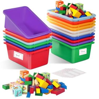 Imagem de Hldgras Pacote com 16 cestos de cubo sem tampa, caixas de livros para sala de aula, organizador de brinquedos, pequeno – resistente, recipientes de plástico multiuso para casa, escritório, escola