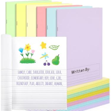 Imagem de Henoyso Caderno de composição primária, 24 peças, K-2, 24 x 19 cm, caderno de escrita em branco para crianças escreverem desenho e diário, caderno de 60 páginas, material escolar (cor clara)