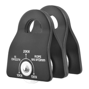 Imagem de TRIWONDER Polia de escalada micro 20kN, polia móvel de rolamento, polia de corda de rocha de olho fixo de alumínio para engate de elevação (preto - pacote com 2)