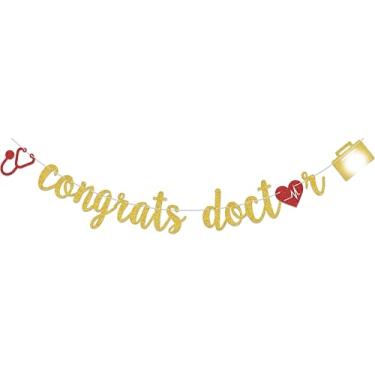 Imagem de Cartaz de Congrats Doct Banner- Decoração de placa de turma de 2021, Graduação de Doutor, Documento de Parabéns, Ensino Médio/Faculdade/Sênior Decorações de festa de formatura (Glitter dourado)