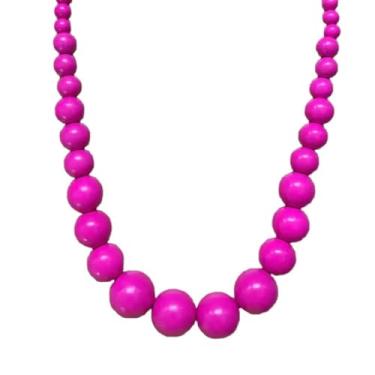 Imagem de Azusa Sun Colar de contas rosa choque para mulheres e homens, babador colorido, grande, grosso, grande, de madeira, contas redondas, colares de fios, fantasia de casamento, presente, One size, Madeira