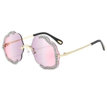 Imagem de Óculos de sol vintage fashion diamante feminino oversized armação sem aro óculos de sol óculos de sol UV400 óculos de grau, cinza rosa, tamanho único